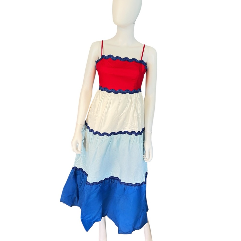 PEACH LOVE CALIFORNIA cotton poplin color block maxi dress S M L - Picture 6 of 9